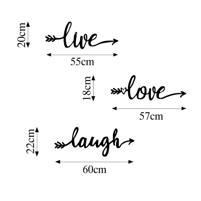 Wallity Live Love Laugh Escultura de pared de metal negra